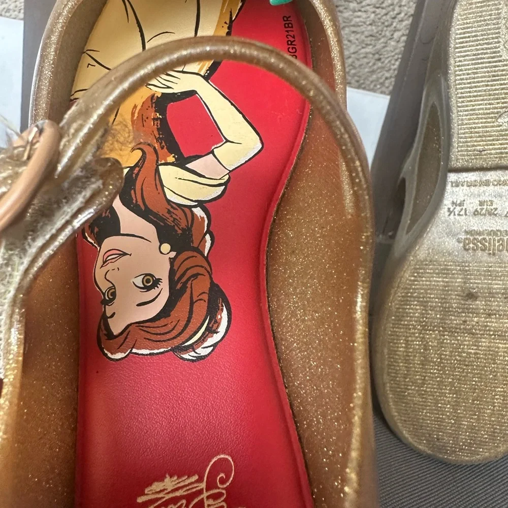 Mini Melissa Gold Glitter Mary Janes with Red Rose Accent - Picture 3 of 8